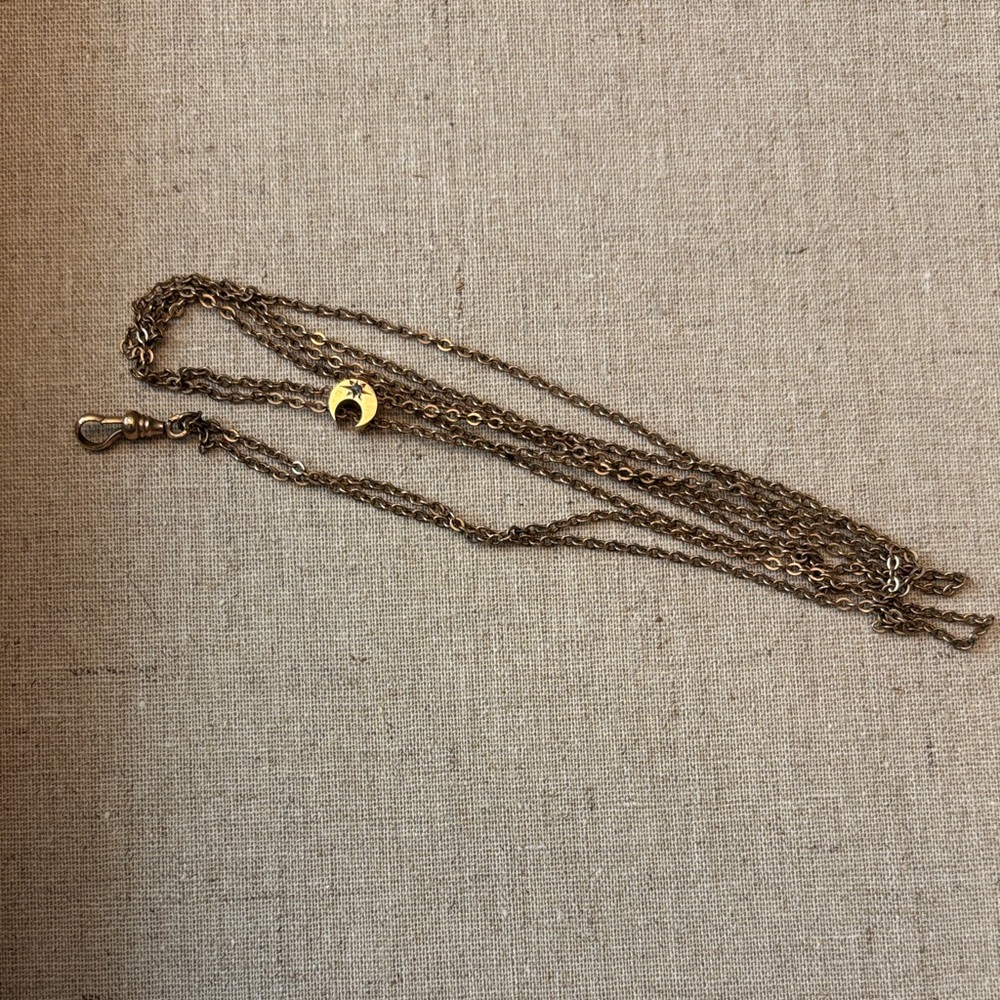 🌙 Victorian Gold-filled Crescent Watch Chain